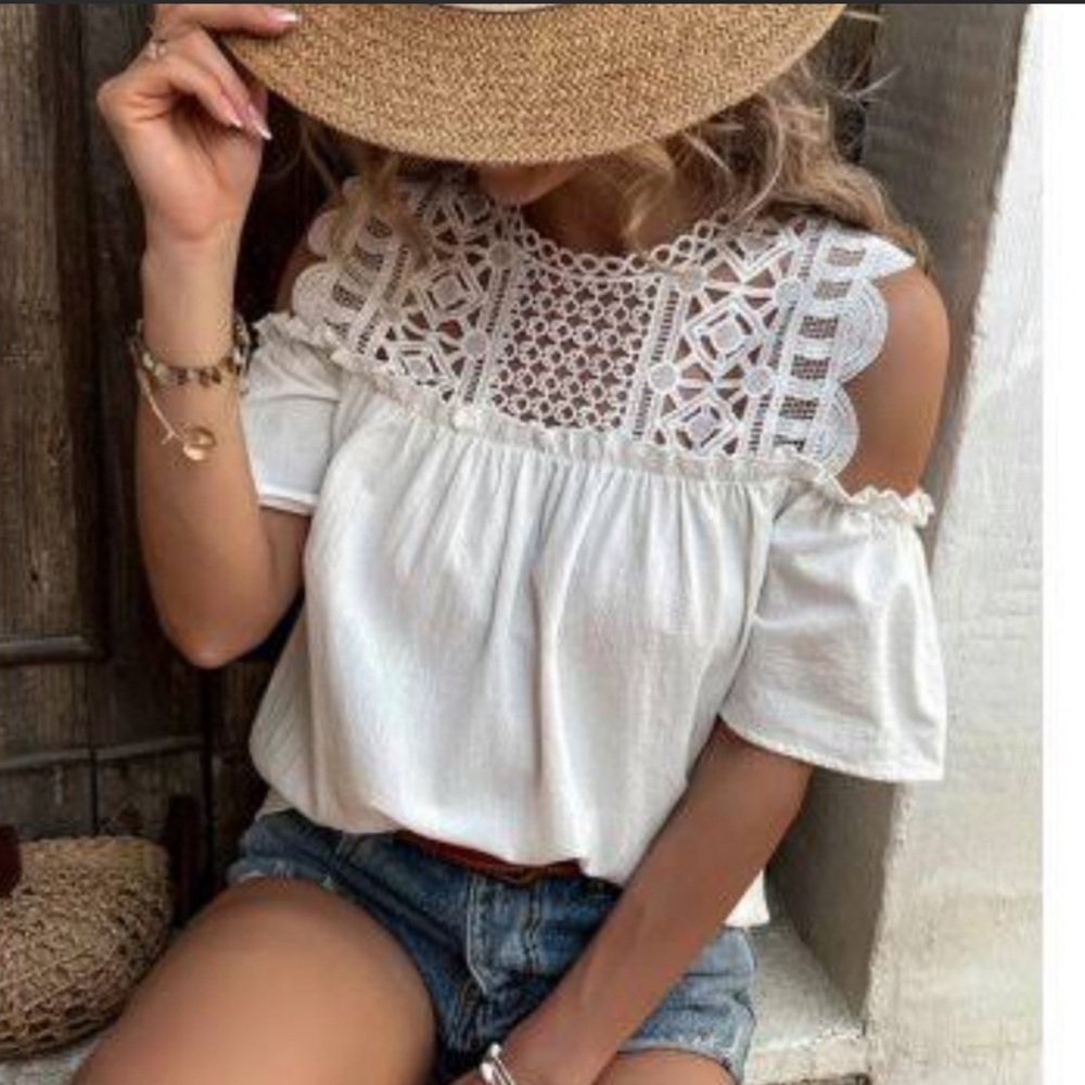New! White Eyelet Lace Tank Boho Blouse